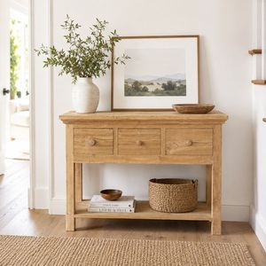 Farmhouse Solid Teak Wood <b>Console</b> <b>Table</b> with 3 Drawers Lower Shelf <b>Storage</b> for Entry Living Room Hotel Furniture Model CAB17 - Product Image 1