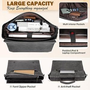 Genuine Leather Durable Portable Crossbody Laptop Briefcase Satchel <b>Bag</b> Men's Office Custom Logo 18-inch Large Capacity <b>Computer</b> - Product Image 3