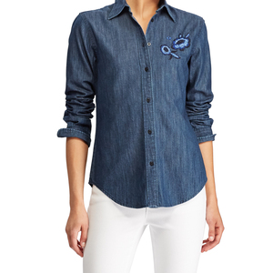 Camisa Casual de Mujer de Mezclilla Lavada con Botones, Tejido Sencillo y Holgado, Personalizada - Product Image 3