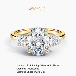 Bague en argent plaqué or avec moissanite taille ovale pour femme – Bijou étincelant de luxe pour fiançailles, mariage, anniversaire et soirée - Product Image 6