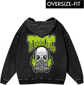 Sudadera con capucha vintage con cremallera y diseño de calavera para hombre, oversize, 100% algodón, lavado a la piedra, con efecto desgastado, forrada, con logotipo personalizado bordado - Product Image 2