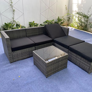 Canapé de jardin moderne en rotin Pham Gia Premium 6 pièces avec coussin en polyester et verre trempé en acier, une place pour cour - Product Image 1