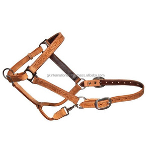 Western Pattern Floral Tooled Hand Carved Leather Horse <b>Halter</b> Custom Made Tan Genuine Leather Horse Racing <b>Halter</b> & Accessories - Product Image 5
