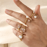 Bague en acier inoxydable 304 avec incrustation de motifs géométriques, plaquée or véritable 18 carats, bijoux de mode pour femmes