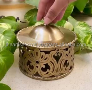 Caja de almacenamiento decorativa de latón-Quemador Loban, Dhoop Dhuni, Tealight, multiusos-de ARTISAN CRAFT - Product Image 5