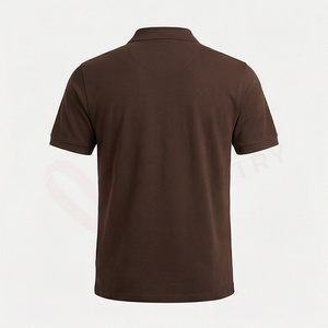Polo en piqué de coton marron à manches courtes pour homme, coupe classique, anti-plis, design tricoté uni, décontracté - Product Image 2