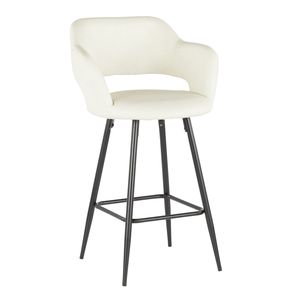 Margarite Contemporary Counter <b>Stool</b> Set of 2 Black Metal and Cream Faux <b>Leather</b> Modern Bar <b>Stools</b> - Product Image 2