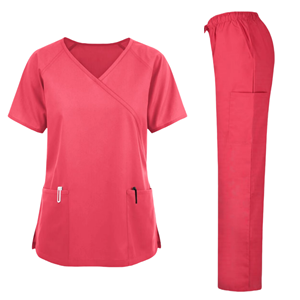 Ensemble de blouses d'hôpital unisexe de qualité supérieure, rose, en spandex et polyester, respirant, uniforme d'infirmière, col en V, tenue de travail pour médecin - Product Image 1