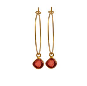 Boucles d'oreilles créoles en grenat brut, pierre de naissance de janvier, plaqué or rose, mignonnes, faites à la main, légères, bijoux de mode, cadeau - Product Image 1