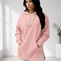 Grosir OEM Sweatshirt Hoodie Wanita Oversize Premium 300g Bahan Poly Cotton Fleece Acid Wash dengan Belahan Depan, Kasual Berlapis untuk Musim Dingin