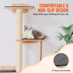 Albero per Gatti a 4 Livelli con 4 Piattaforme, Mensola Galleggiante da Parete per Gatti (Capacità 18 kg), in Legno di Pino da 12 mm, Stile Classico, Arredamento per Animali Domestici - Product Image 5