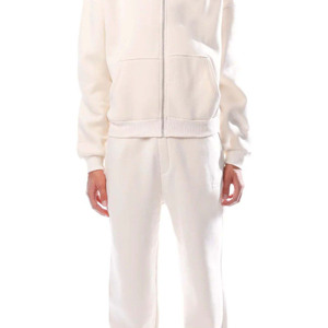 Ensemble de survêtement unisexe crème à capuche, sweat-shirt long avec fermeture éclair et poches latérales, tenue décontractée pour l'automne - Product Image 6