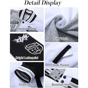 Blouson universitaire gris pour femme, style baseball, color block, imprimé lettres, Y2K, boutons, broderie personnalisée, en velours côtelé et peau de mouton - Product Image 5