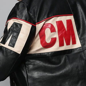 Men's PU Leather <b>Biker</b> <b>Jacket</b> With Letter Print Stand Collar Zipper Closure Regular Fit Moto Style Autumn Wear - Product Image 6