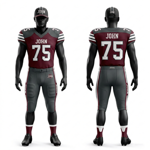 Men's American Football Uniform polyester spandex mesh <b>maroon</b> gray shoulder panels stitched twill logo American Football Uniform - Product Image 4