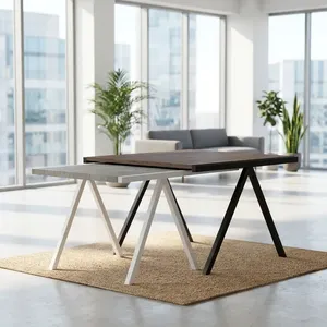 Table basse moderne en bois avec pieds en fer blanc, style industriel rustique, pour salon - Product Image 1