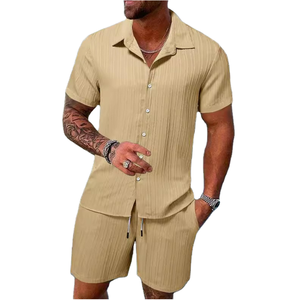 Men's Summer Fashion Two-Piece Set Breathable Casual Beach Shorts Solid Pattern Men's Suit - Product Image 6