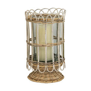 Coastal Farmhouse Whitewashed Rattan <b>Hurricane</b> <b>Lantern</b> Elegant Candle Holder_turning Tool - Product Image 3