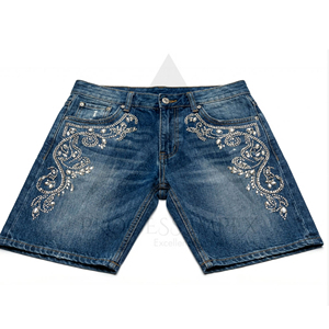 Custom Rhinestone Denim Shorts <b>Mens</b> Bling Crystal <b>Studded</b> Jean Shorts Streetwear Process Impex - Product Image 1