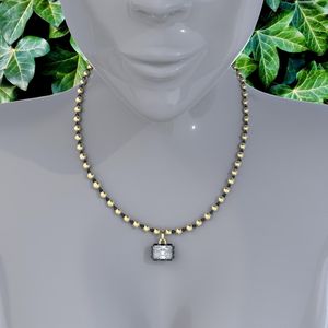 3.0ct Button Back Octagon Cut Collet Set 14K Gold Rhodium Plated Luxury Moissanite Pendant with Blackened Link Ball Chain - Product Image 1