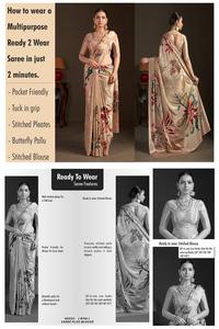 Sari prêt-à-porter et blouse cousue, sari indien en soie crêpe, imprimé floral, sari imprimé numériquement, design magnifique - Product Image 6