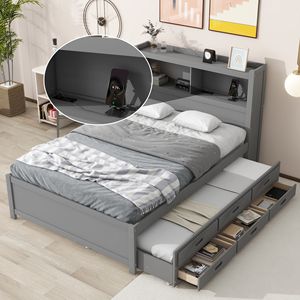Letto matrimoniale grigio con piattaforma, cassetti e prese USB - Product Image 2