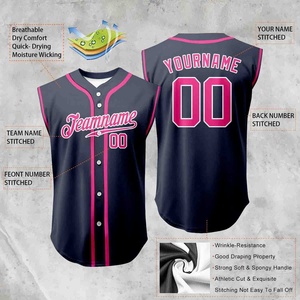 Design personnalisé Maillot de baseball solide sans manches Gilet à boutons complets Maillot de baseball sans manches avec nom personnalisé - Product Image 4