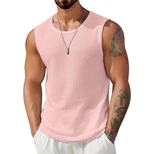 Pink Men's Casual Tank <b>Top</b> Waffle Knit Sleeveless Shirt Breathable Lightweight Summer Muscle Tee Athletic Workout <b>Top</b> for Gym - Product Image 1