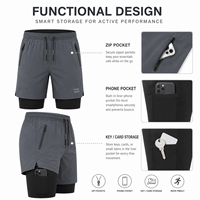Shorts de sport pour homme, écologiques, 2-en-1, double couche, avec doublure de compression, imperméables, respirants, séchage rapide, couleur unie, style Bermuda, poches zippées