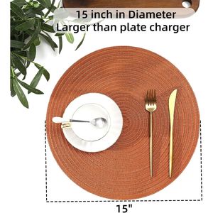 Set di 6 tovagliette rotonde lavabili da 15 pollici in cotone e poliestere intrecciato, tovagliette per tavola da pranzo, decorazione per la tavola - Product Image 1