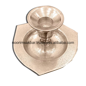 Cast Aluminum Chamberstick Set Silver Geometric Base Taper <b>Candle</b> <b>Sconces</b> Altar Ritual Dripless Wax Trays Exporter India - Product Image 2