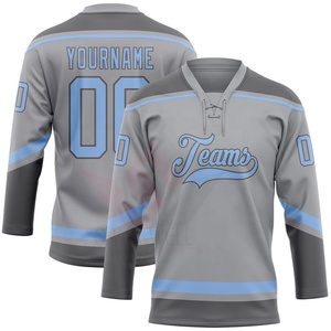 Custom Ice Hockey Jersey Gray Red V-Neck Full Sleeve Sublimated Print 3D Front Moisture Wicking Quick Dry Unisex Adult 100% - Product Image 4
