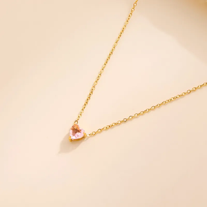 Collar con forma de corazón para mujer, regalo de cumpleaños, chapado en oro de 18 quilates, acero inoxidable 304 con incrustaciones de vidrio - Product Image 4
