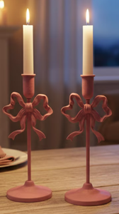 Trendy Pink <b>Bow</b> Metal Taper Candle <b>Holder</b> Set – Custom Wholesale Coquette Candle Stand for Home & Tabletop - Product Image 2
