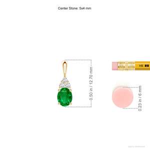14K <b>Solid</b> <b>Gold</b> Natural Emerald Oval Emerald Solitaire <b>Pendant</b> with Trio Diamond Classic Fine Jewellery Anniversary Gift For Her - Product Image 2