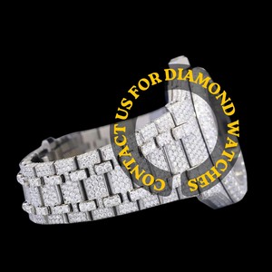 Reloj Hip Hop Personalizado de Oro Blanco con Diamantes Moissanite y Esfera Redonda con Números Arábigos, Diseño Personalizado - Product Image 3