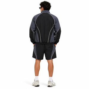 Survêtement de jogging en nylon réfléchissant personnalisé avec logo OEM, coupe-vent pour homme, ensembles en nylon avec bandes blanches, vestes pour homme - Product Image 2