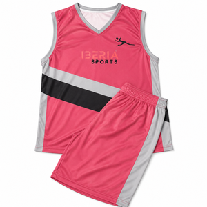 Ensemble de maillot et short de basketball personnalisés Iberia Sports, sublimé, col en V, sans manches, respirant, vêtements de sport pour adultes - Product Image 1