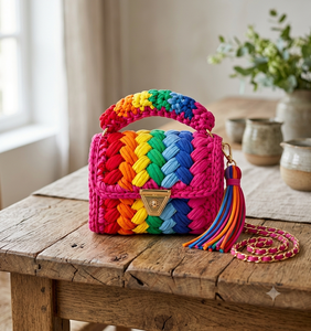 Bolso de hombro de ganchillo para mujer, hecho a mano, con cierre de giro y correa de cadena, para uso casual, fiestas y bodas - Product Image 5