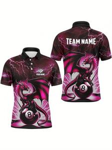 Camiseta Polo Personalizada con Estampado de Billar, Camiseta de Golf Novedosa con Nombre, Número y Logotipo Impresos, Top Deportivo Informal para Hombre - Product Image 1