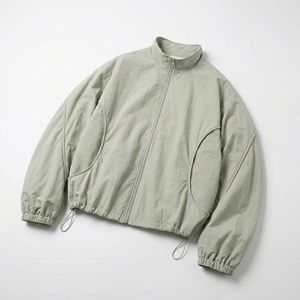 Minimal Sage Cropped Zip Jacket — <b>Light</b> Sage Packable <b>Shell</b> with Rounded Pocket Panels | Unisex OEM/ODM Private Label - Product Image 1