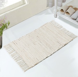 Tapis de bain en jute rayé, rectangulaire, tissage plat, style bohème, antidérapant, avec envers en caoutchouc, à poils fins - Product Image 2