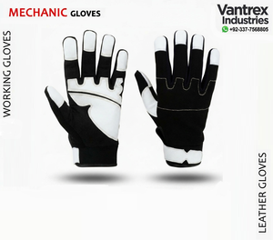 Gants de travail en cuir PU noir et blanc avec embouts antidérapants, bracelet élastique, gants de sécurité multi-usages pour mécaniciens - Product Image 5