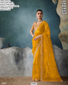 Sari Aurora Splash en tissu pur traditionnel, infroissable et absorbant l'humidité pour femmes - occasions de mariage/fêtes - Product Image 1