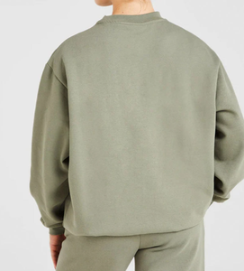 Sweat-shirt à col rond surdimensionné, couleur unie, en molleton, unisexe, décontracté, pour l'automne, vert, manches longues, coupe classique - Product Image 5