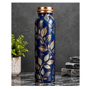 Modern Marble Pattern Eco-Friendly <b>BPA</b> <b>Free</b> Copper <b>Water</b> <b>Bottle</b> with Copper Accents Portable Travel Drinkware - Product Image 4