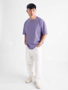 Camiseta de Hombre Color Lavanda Sólido, Cuello Redondo, Manga Corta, Holgada, Transpirable, Informal, para Verano - Product Image 2