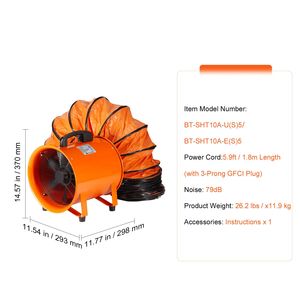Ventilatore Cilindrico Portatile da 10 Pollici con Tubo Flessibile da 5 Metri, Soffiatore Industriale Potente da 380W 1893FM per Ventilazione Officina - Product Image 4