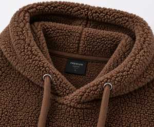 TS Brown <b>Fleece</b> <b>Sherpa</b> Hooded Sweatshirt Oversized Casual Winter Wear Anti-Pilling Knitted Pullover Men's Hoodies & Sweatshirts - Product Image 4