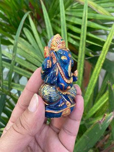 Hand Carved Lapis Lazuli Ganesha <b>Statue</b> | Hand Painted Ganesh Idol with Gold Detail | Hindu Altar Decor | Wholesale Supplier - Product Image 2